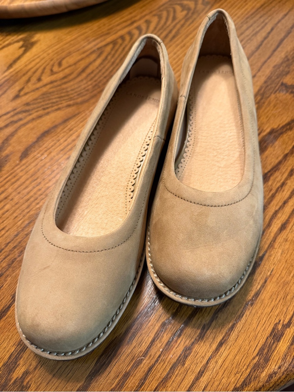 Lands' End Tan Nubuck leather Slip-On Ballet Flats